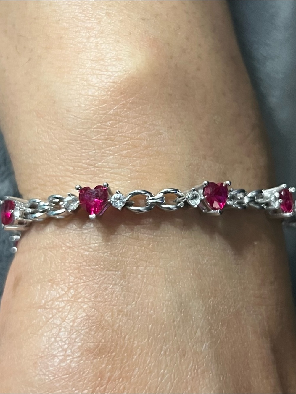 Designer Heart Lab Ruby & White Sapphire Bracelet In 925 Sterling Silver - Zales